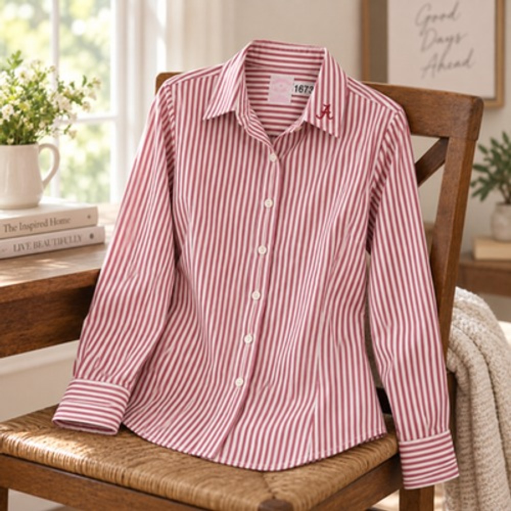 Brooks Brothers Alabama Crimson Tide Shirt Womens 8 Red Stripe Non Iron Stretch - Picture 3 of 9
